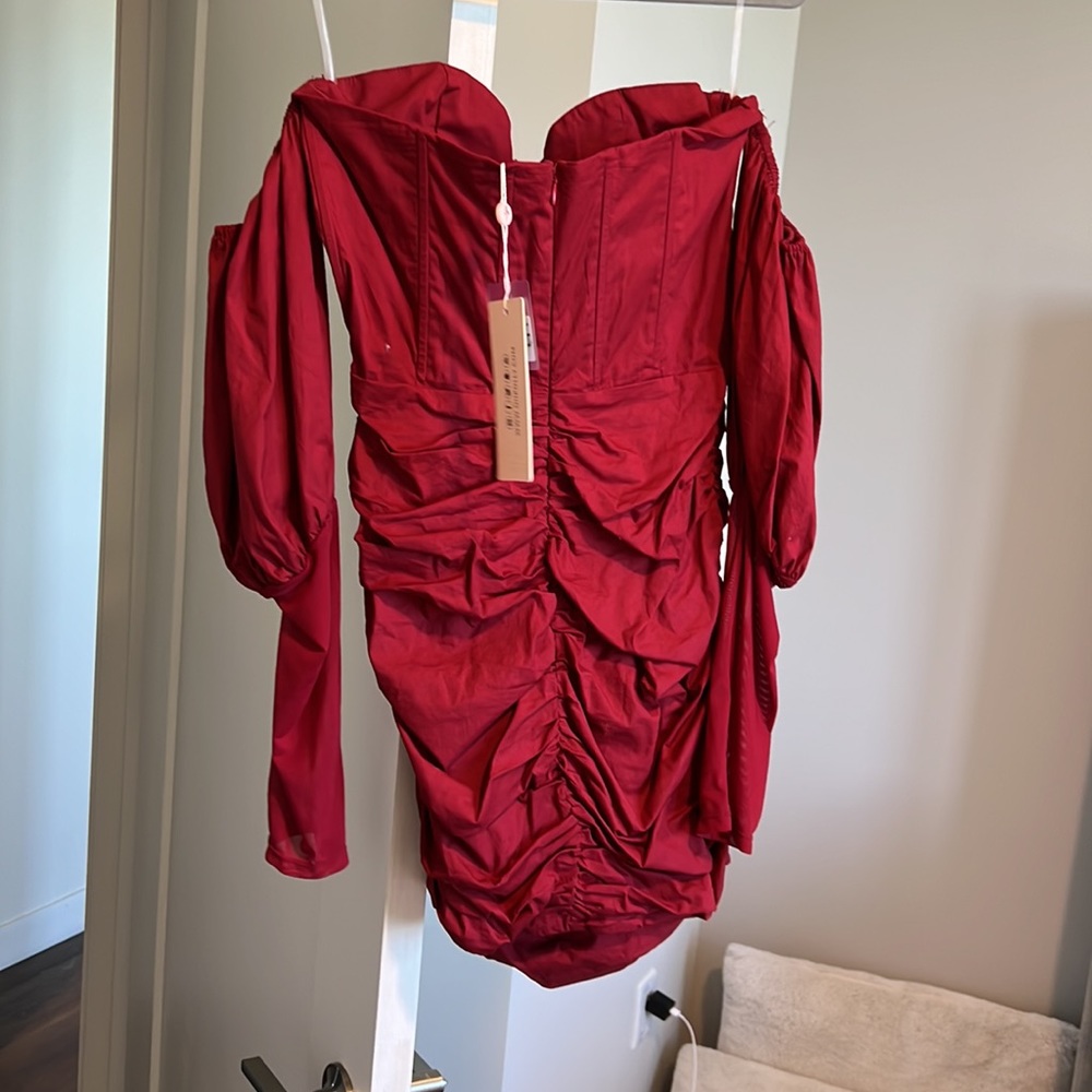Oh Polly Red Strapless Ruched Bodycon Mini Dress - Picture 4 of 7